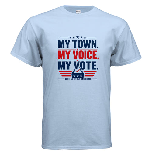 My Town My Voice My Vote patriotic voting t-shirt design with ballot box and stars
