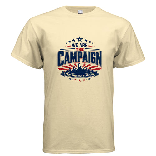 We Are the Campaign True American Candidate patriotic political t-shirt design with stars, stripes, rally crowd, and bold campaign typography.